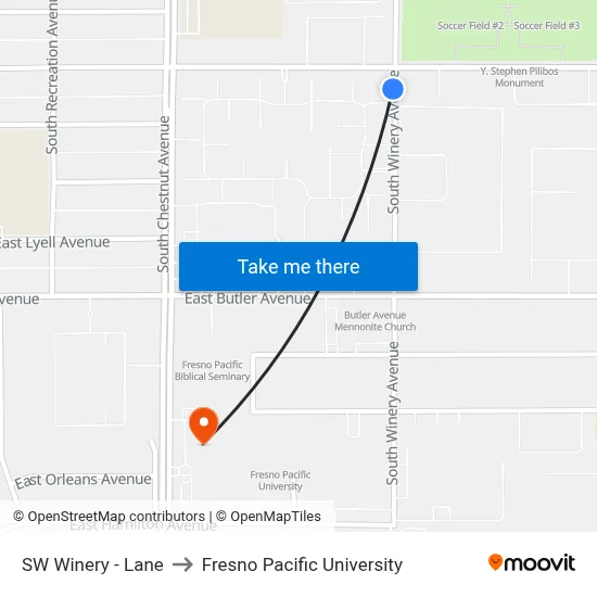 SW Winery - Lane to Fresno Pacific University map