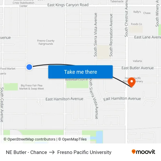 NE Butler - Chance to Fresno Pacific University map