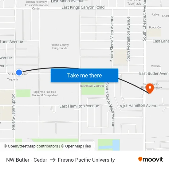 NW Butler - Cedar to Fresno Pacific University map