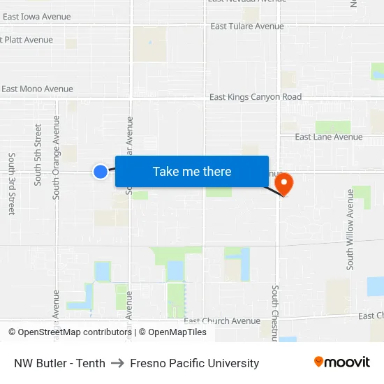 NW Butler - Tenth to Fresno Pacific University map