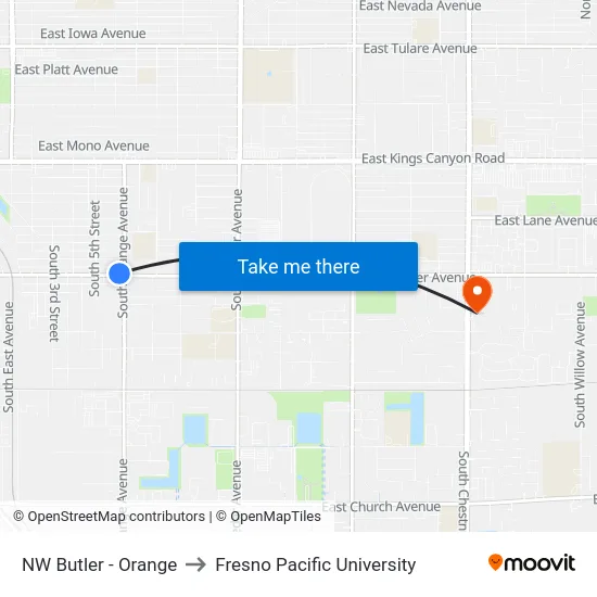NW Butler - Orange to Fresno Pacific University map