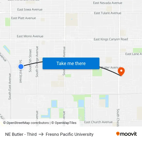 NE Butler - Third to Fresno Pacific University map