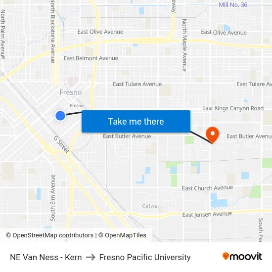 NE Van Ness - Kern to Fresno Pacific University map