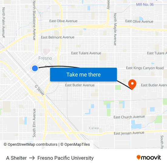 A Shelter to Fresno Pacific University map