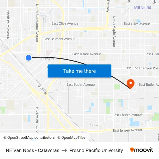 NE Van Ness - Calaveras to Fresno Pacific University map