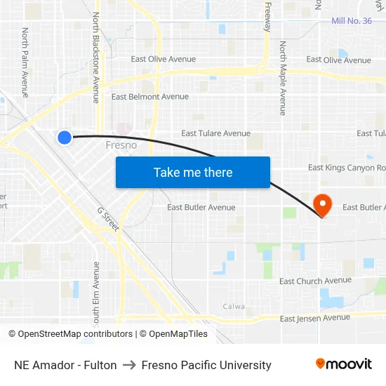 NE Amador - Fulton to Fresno Pacific University map