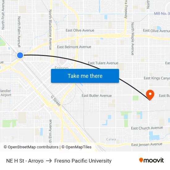 NE H St - Arroyo to Fresno Pacific University map