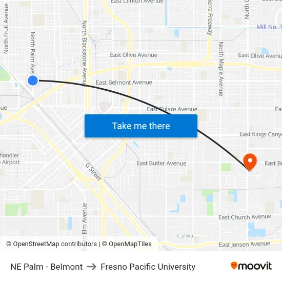 NE Palm - Belmont to Fresno Pacific University map