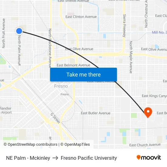 NE Palm - Mckinley to Fresno Pacific University map