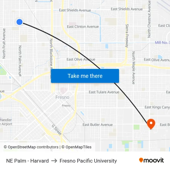 NE Palm - Harvard to Fresno Pacific University map