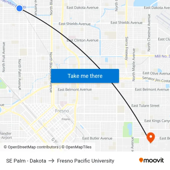 SE Palm - Dakota to Fresno Pacific University map