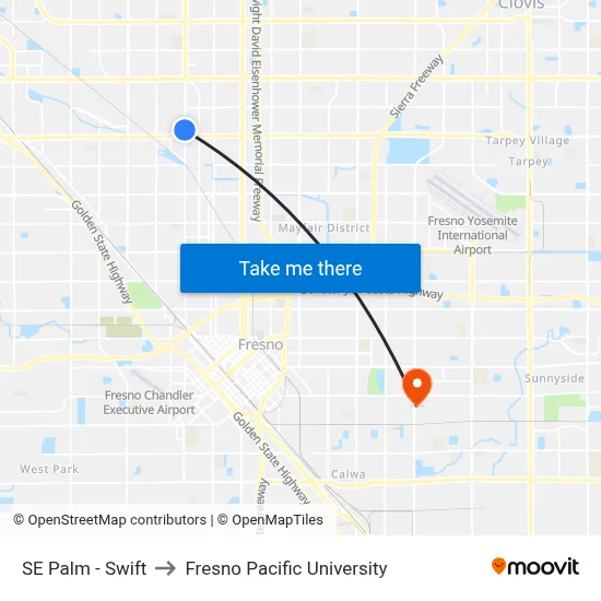 SE Palm - Swift to Fresno Pacific University map