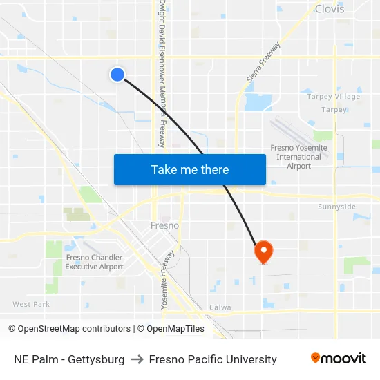 NE Palm - Gettysburg to Fresno Pacific University map