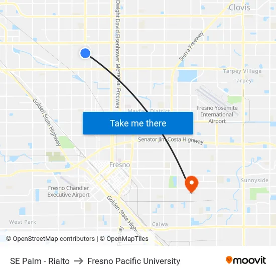 SE Palm - Rialto to Fresno Pacific University map