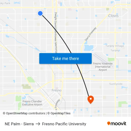 NE Palm - Sierra to Fresno Pacific University map