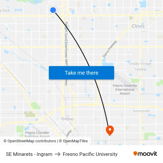 SE Minarets - Ingram to Fresno Pacific University map