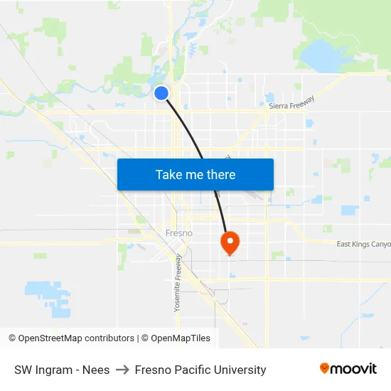 SW Ingram - Nees to Fresno Pacific University map