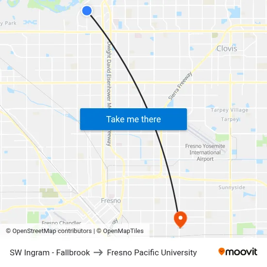 SW Ingram - Fallbrook to Fresno Pacific University map