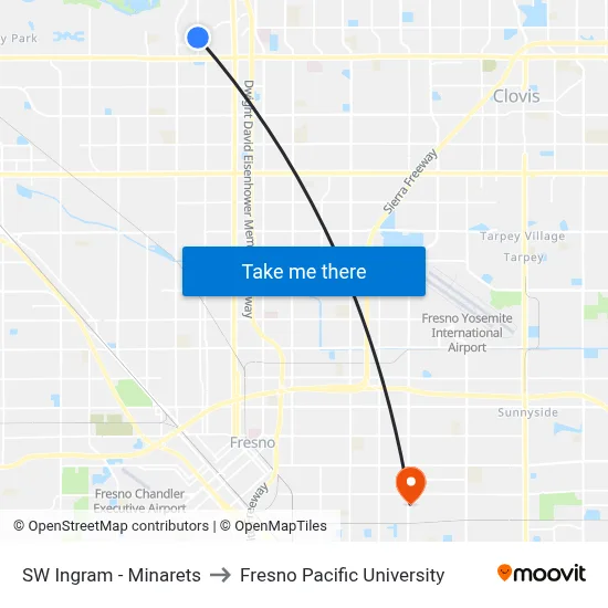 SW Ingram - Minarets to Fresno Pacific University map