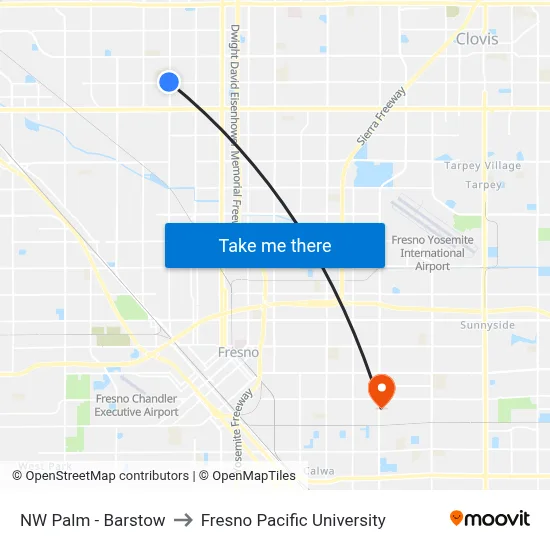 NW Palm - Barstow to Fresno Pacific University map