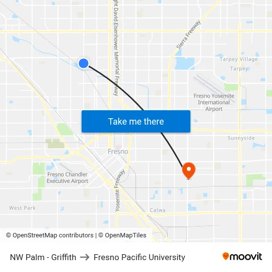 NW Palm - Griffith to Fresno Pacific University map
