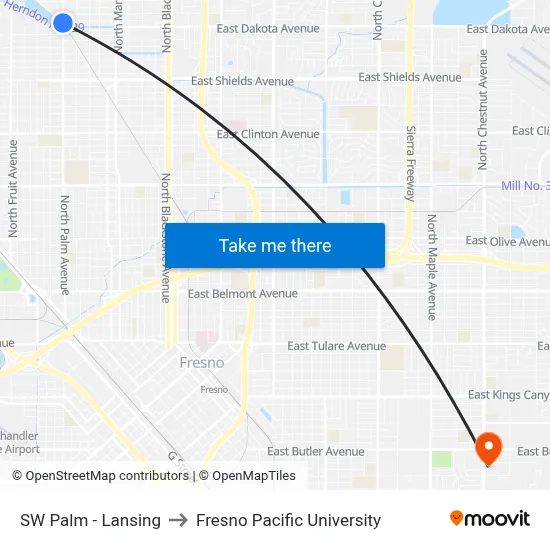 SW Palm - Lansing to Fresno Pacific University map