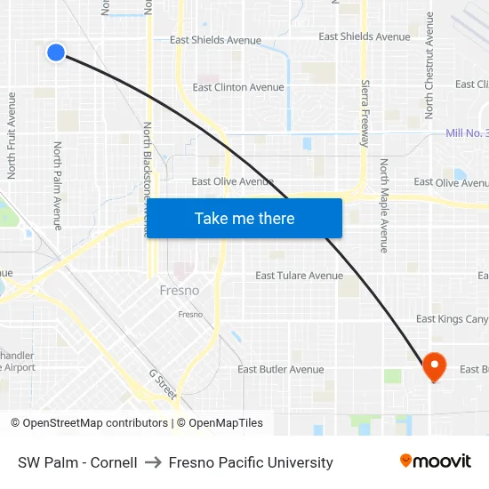 SW Palm - Cornell to Fresno Pacific University map