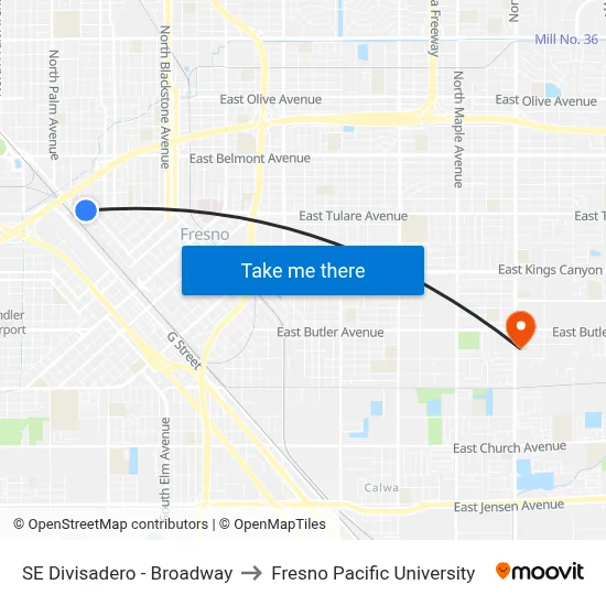 SE Divisadero - Broadway to Fresno Pacific University map