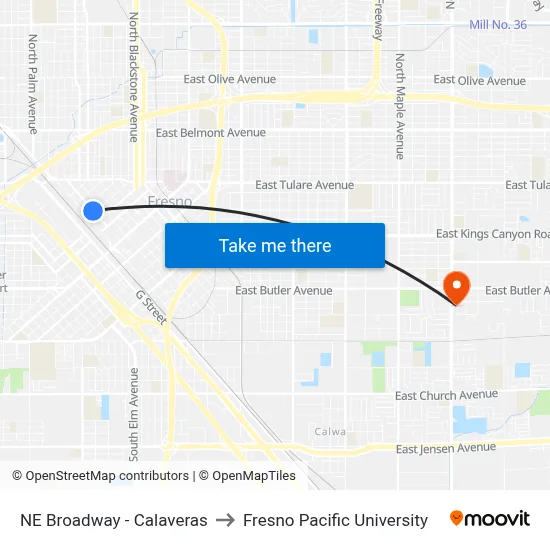 NE Broadway - Calaveras to Fresno Pacific University map