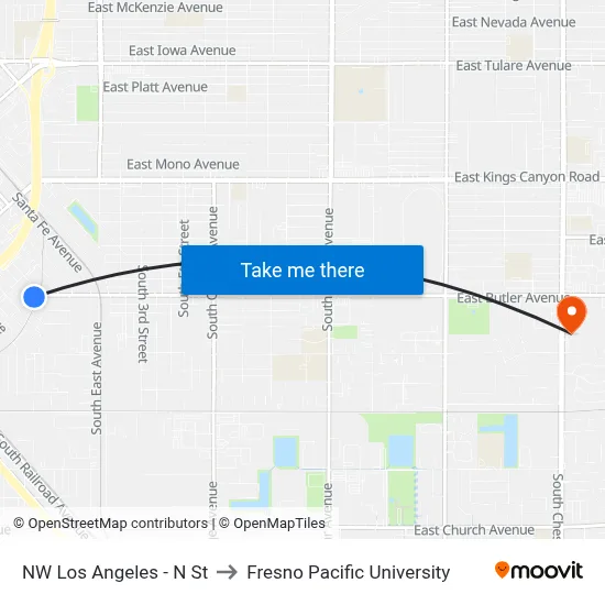 NW Los Angeles - N St to Fresno Pacific University map