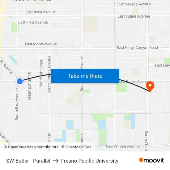 SW Butler - Parallel to Fresno Pacific University map