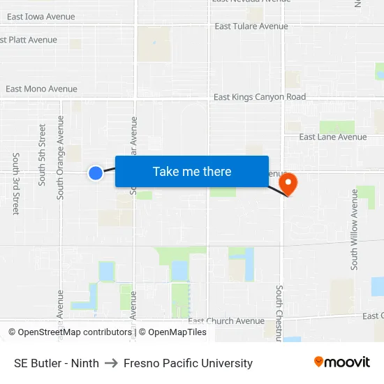 SE Butler - Ninth to Fresno Pacific University map