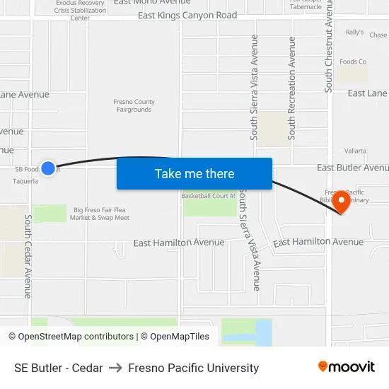 SE Butler - Cedar to Fresno Pacific University map