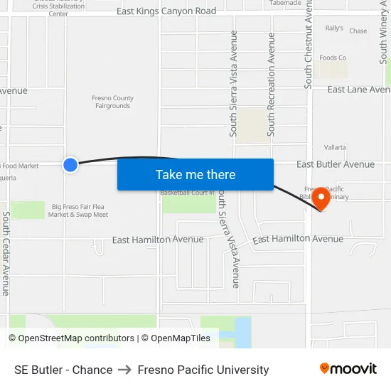 SE Butler - Chance to Fresno Pacific University map