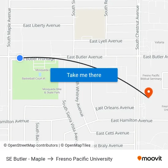 SE Butler - Maple to Fresno Pacific University map