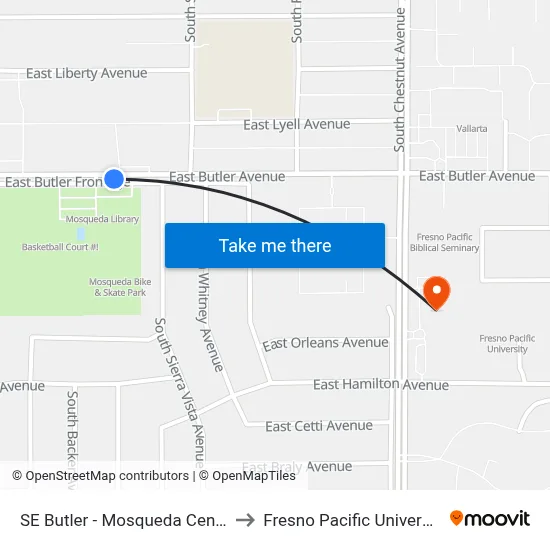 SE Butler - Mosqueda Center to Fresno Pacific University map
