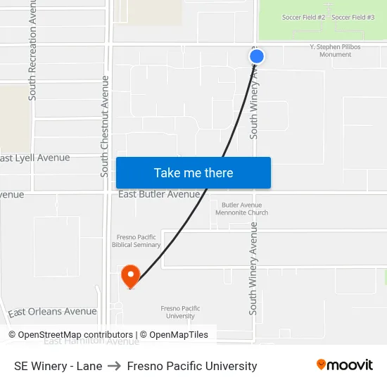 SE Winery - Lane to Fresno Pacific University map