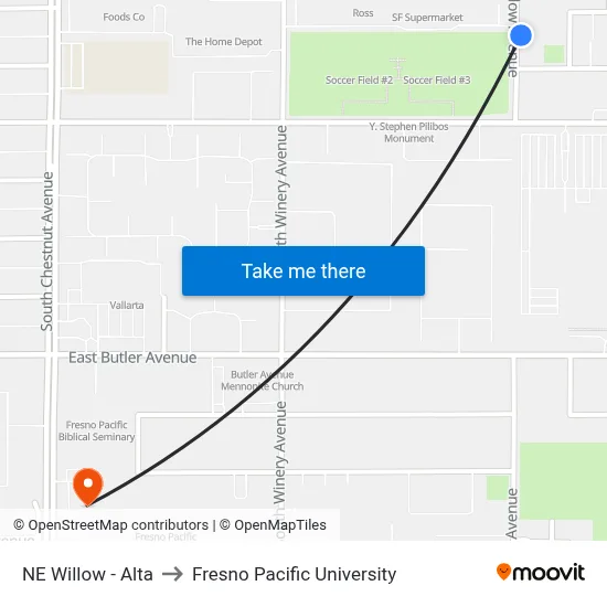 NE Willow - Alta to Fresno Pacific University map