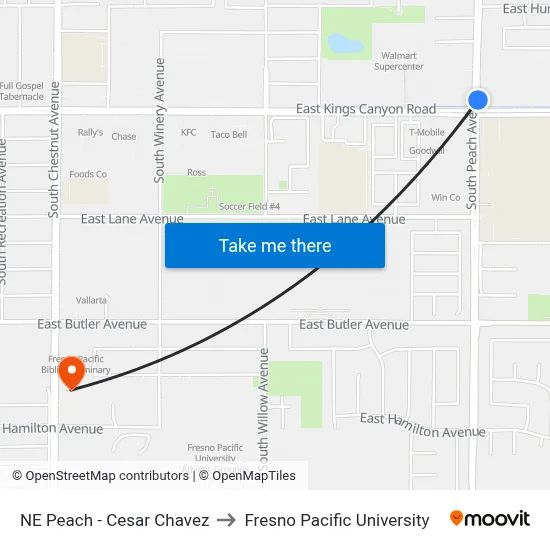 NE Peach - Cesar Chavez to Fresno Pacific University map