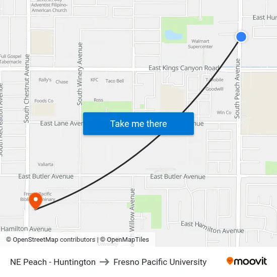 NE Peach - Huntington to Fresno Pacific University map
