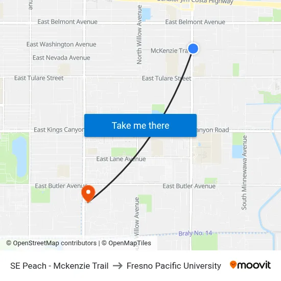 SE Peach - Mckenzie Trail to Fresno Pacific University map