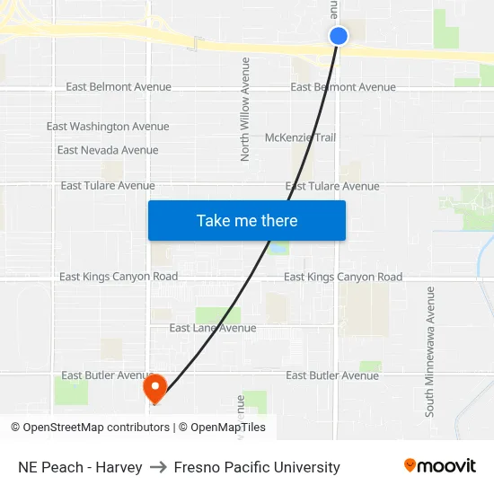 NE Peach - Harvey to Fresno Pacific University map