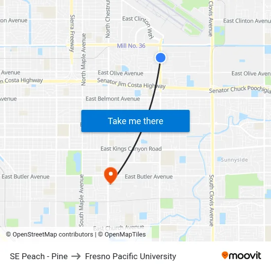 SE Peach - Pine to Fresno Pacific University map