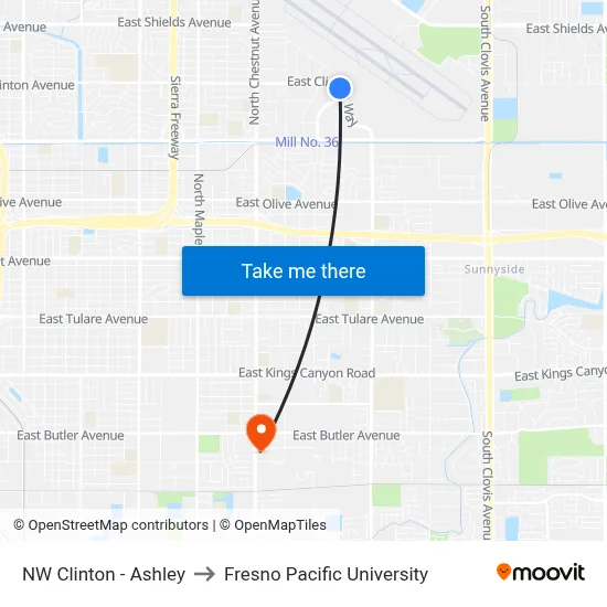 NW Clinton - Ashley to Fresno Pacific University map