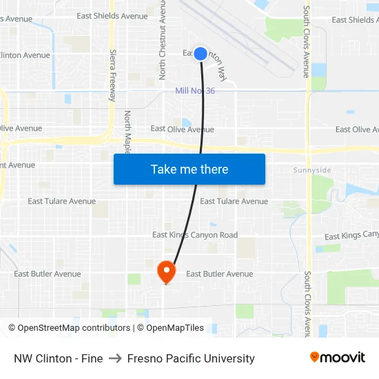 NW Clinton - Fine to Fresno Pacific University map