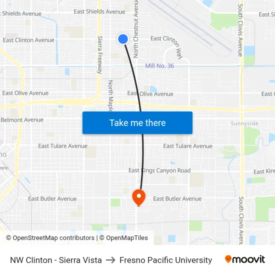 NW Clinton - Sierra Vista to Fresno Pacific University map