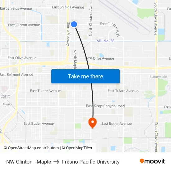 NW Clinton - Maple to Fresno Pacific University map