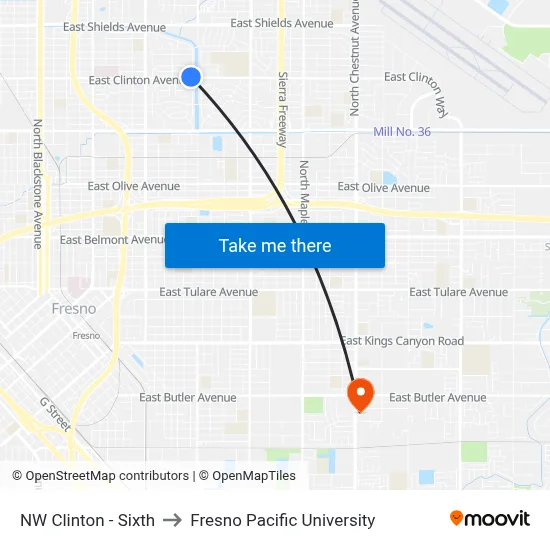 NW Clinton - Sixth to Fresno Pacific University map