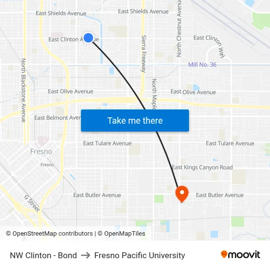 NW Clinton - Bond to Fresno Pacific University map