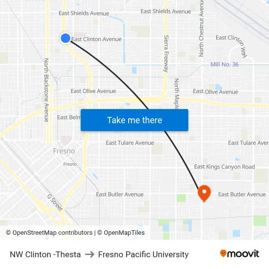 NW Clinton -Thesta to Fresno Pacific University map